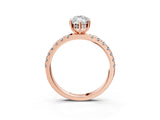 Rose gold Marquise Cut Diamond Pave Band Solitaire Ring with Round with Moissanite side stone and Prong Setting_27