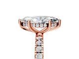 Rose gold Marquise Cut Diamond Pave Band Solitaire Ring with Round with Moissanite side stone and Prong Setting_29