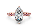 Rose gold Marquise Cut Diamond Pave Band Solitaire Ring with Round with Morganite side stone and Prong Setting_36