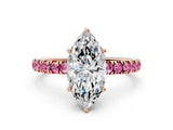 Rose gold Marquise Cut Diamond Pave Band Solitaire Ring with Round with Pink Sapphire side stone and Prong Setting_12