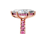 Rose gold Marquise Cut Diamond Pave Band Solitaire Ring with Round with Pink Sapphire side stone and Prong Setting_17