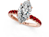 Rose gold Marquise Cut Diamond Pave Band Solitaire Ring with Round with Ruby side stone and Prong Setting_13