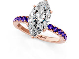Rose gold Marquise Cut Diamond Pave Band Solitaire Ring with Round with Tanzanite side stone and Prong Setting_1
