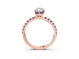 Rose gold Marquise Cut Diamond Pave Band Solitaire Ring with Round with Tanzanite side stone and Prong Setting_3