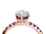 Rose gold Marquise Cut Diamond Pave Band Solitaire Ring with Round with Tanzanite side stone and Prong Setting_4