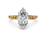 Rose gold Marquise Cut Diamond Pave Band Solitaire Ring with Round with Yellow Sapphire side stone and Prong Setting_12