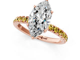 Rose gold Marquise Cut Diamond Pave Band Solitaire Ring with Round with Yellow Sapphire side stone and Prong Setting_13