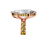 Rose gold Marquise Cut Diamond Pave Band Solitaire Ring with Round with Yellow Sapphire side stone and Prong Setting_17