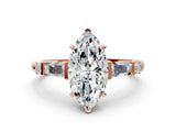 Rose gold Marquise Cut Diamond Ring with Baguette Side Stones, Channel Set Band, and Four-Prong Setting_25