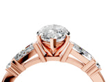Rose gold Marquise Cut Diamond Ring with Baguette Side Stones, Channel Set Band, and Four-Prong Setting_29