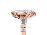 Rose gold Marquise Cut Diamond Ring with Baguette Side Stones, Channel Set Band, and Four-Prong Setting_30