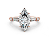 Rose gold Marquise Cut Diamond Ring with Baguette Side Stones, Channel Set Band, and Four-Prong Setting_42