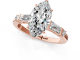 Rose gold Marquise Cut Diamond Ring with Baguette Side Stones, Channel Set Band, and Four-Prong Setting_43