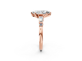 Rose gold Marquise Cut Diamond Ring with Baguette Side Stones, Channel Set Band, and Four-Prong Setting_44