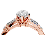 Rose gold Marquise Cut Diamond Ring with Baguette Side Stones, Channel Set Band, and Four-Prong Setting_46