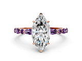 Rose gold Marquise Cut Diamond Ring with Marquise and Round with Amethyst side stone Side Stones and Four-Prong Setting_24