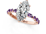 Rose gold Marquise Cut Diamond Ring with Marquise and Round with Amethyst side stone Side Stones and Four-Prong Setting_25