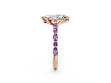 Rose gold Marquise Cut Diamond Ring with Marquise and Round with Amethyst side stone Side Stones and Four-Prong Setting_26