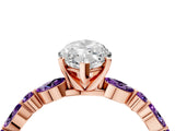 Rose gold Marquise Cut Diamond Ring with Marquise and Round with Amethyst side stone Side Stones and Four-Prong Setting_28