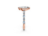 Rose gold Marquise Cut Diamond Ring with Marquise and Round with Aquamarine side stone Side Stones and Four-Prong Setting_14