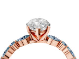 Rose gold Marquise Cut Diamond Ring with Marquise and Round with Aquamarine side stone Side Stones and Four-Prong Setting_16