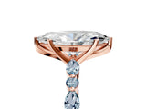 Rose gold Marquise Cut Diamond Ring with Marquise and Round with Aquamarine side stone Side Stones and Four-Prong Setting_17