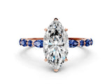 Rose gold Marquise Cut Diamond Ring with Marquise and Round with Blue Sapphire side stone Side Stones and Four-Prong Setting_48