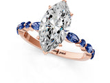 Rose gold Marquise Cut Diamond Ring with Marquise and Round with Blue Sapphire side stone Side Stones and Four-Prong Setting_49