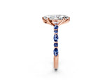 Rose gold Marquise Cut Diamond Ring with Marquise and Round with Blue Sapphire side stone Side Stones and Four-Prong Setting_50