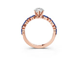 Rose gold Marquise Cut Diamond Ring with Marquise and Round with Blue Sapphire side stone Side Stones and Four-Prong Setting_51