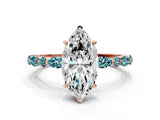 Rose gold Marquise Cut Diamond Ring with Marquise and Round with Blue Topaz side stone Side Stones and Four-Prong Setting_24