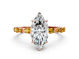 Rose gold Marquise Cut Diamond Ring with Marquise and Round with Citrine side stone Side Stones and Four-Prong Setting_12