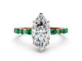 Rose gold Marquise Cut Diamond Ring with Marquise and Round with Emerald side stone Side Stones and Four-Prong Setting_60
