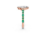 Rose gold Marquise Cut Diamond Ring with Marquise and Round with Emerald side stone Side Stones and Four-Prong Setting_62