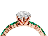 Rose gold Marquise Cut Diamond Ring with Marquise and Round with Emerald side stone Side Stones and Four-Prong Setting_64