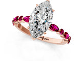 Rose gold Marquise Cut Diamond Ring with Marquise and Round with Garnet side stone Side Stones and Four-Prong Setting_37