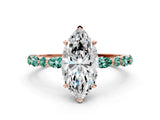 Rose gold Marquise Cut Diamond Ring with Marquise and Round with Green Sapphire side stone Side Stones and Four-Prong Setting_12