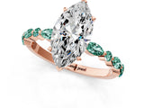 Rose gold Marquise Cut Diamond Ring with Marquise and Round with Green Sapphire side stone Side Stones and Four-Prong Setting_13