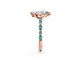 Rose gold Marquise Cut Diamond Ring with Marquise and Round with Green Sapphire side stone Side Stones and Four-Prong Setting_14