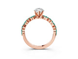 Rose gold Marquise Cut Diamond Ring with Marquise and Round with Green Sapphire side stone Side Stones and Four-Prong Setting_15