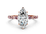 Rose gold Marquise Cut Diamond Ring with Marquise and Round with Morganite side stone Side Stones and Four-Prong Setting_34