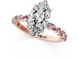 Rose gold Marquise Cut Diamond Ring with Marquise and Round with Morganite side stone Side Stones and Four-Prong Setting_35