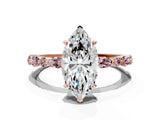 Rose gold Marquise Cut Diamond Ring with Marquise and Round with Morganite side stone Side Stones and Four-Prong Setting_46