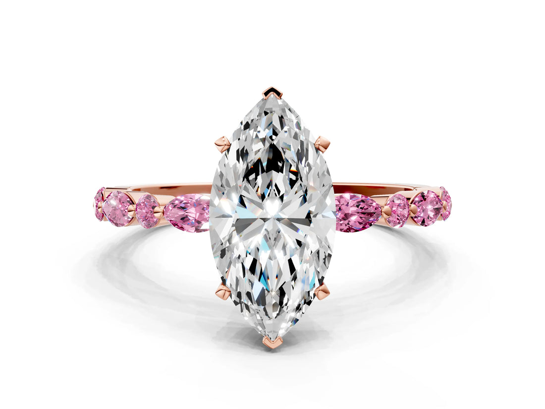 Rose gold Marquise Cut Diamond Ring with Marquise and Round with Pink Sapphire side stone Side Stones and Four-Prong Setting_24