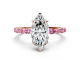 Rose gold Marquise Cut Diamond Ring with Marquise and Round with Pink Sapphire side stone Side Stones and Four-Prong Setting_24