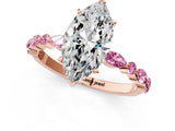 Rose gold Marquise Cut Diamond Ring with Marquise and Round with Pink Sapphire side stone Side Stones and Four-Prong Setting_25