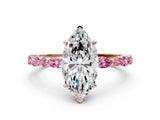 Rose gold Marquise Cut Diamond Ring with Marquise and Round with Pink Sapphire side stone Side Stones and Four-Prong Setting_36