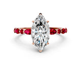 Rose gold Marquise Cut Diamond Ring with Marquise and Round with Ruby side stone Side Stones and Four-Prong Setting_36