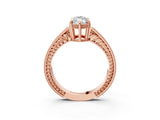 Rose gold Marquise Cut Diamond Ring with Milgrain Pavé Band and Four-Prong Setting_27
