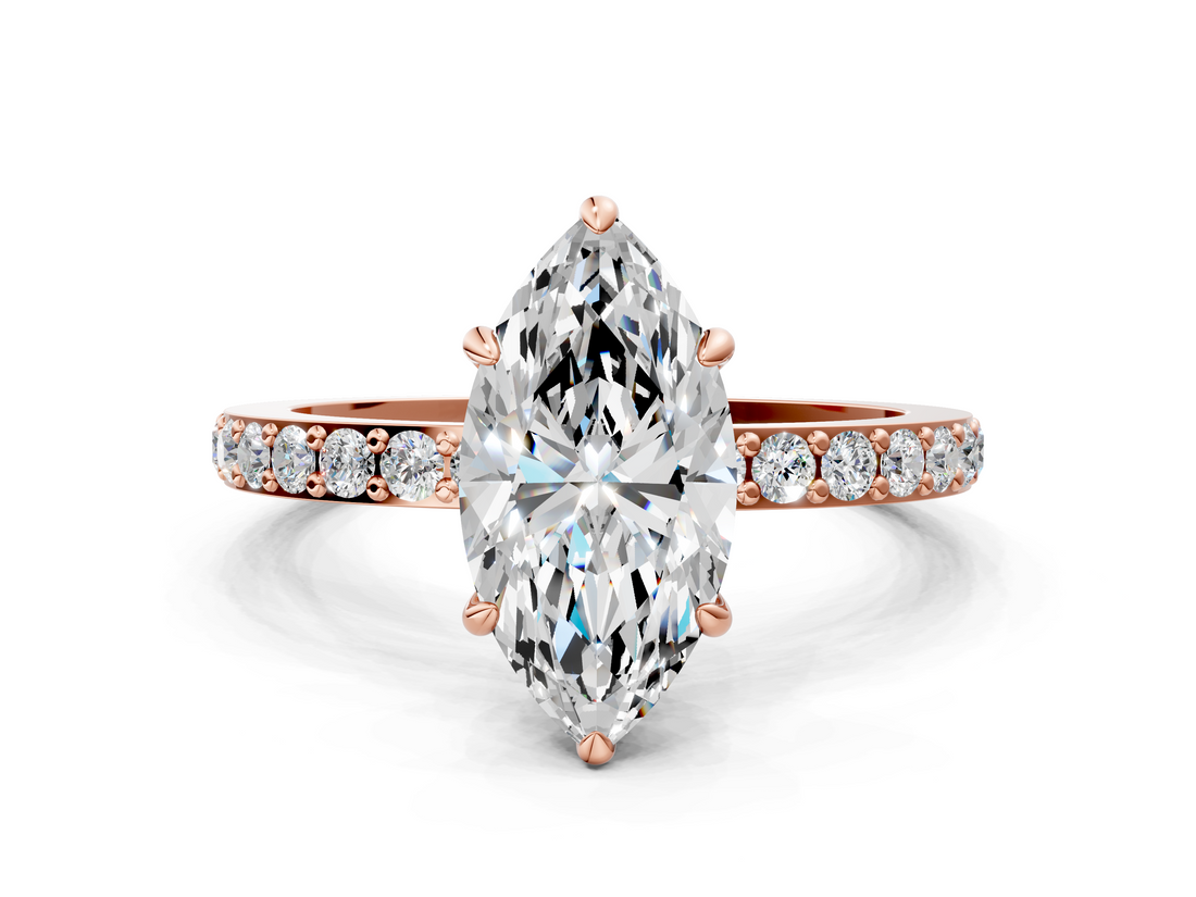 Rose gold Marquise Cut Diamond Ring with Pavé Band and Four-Prong Setting_70